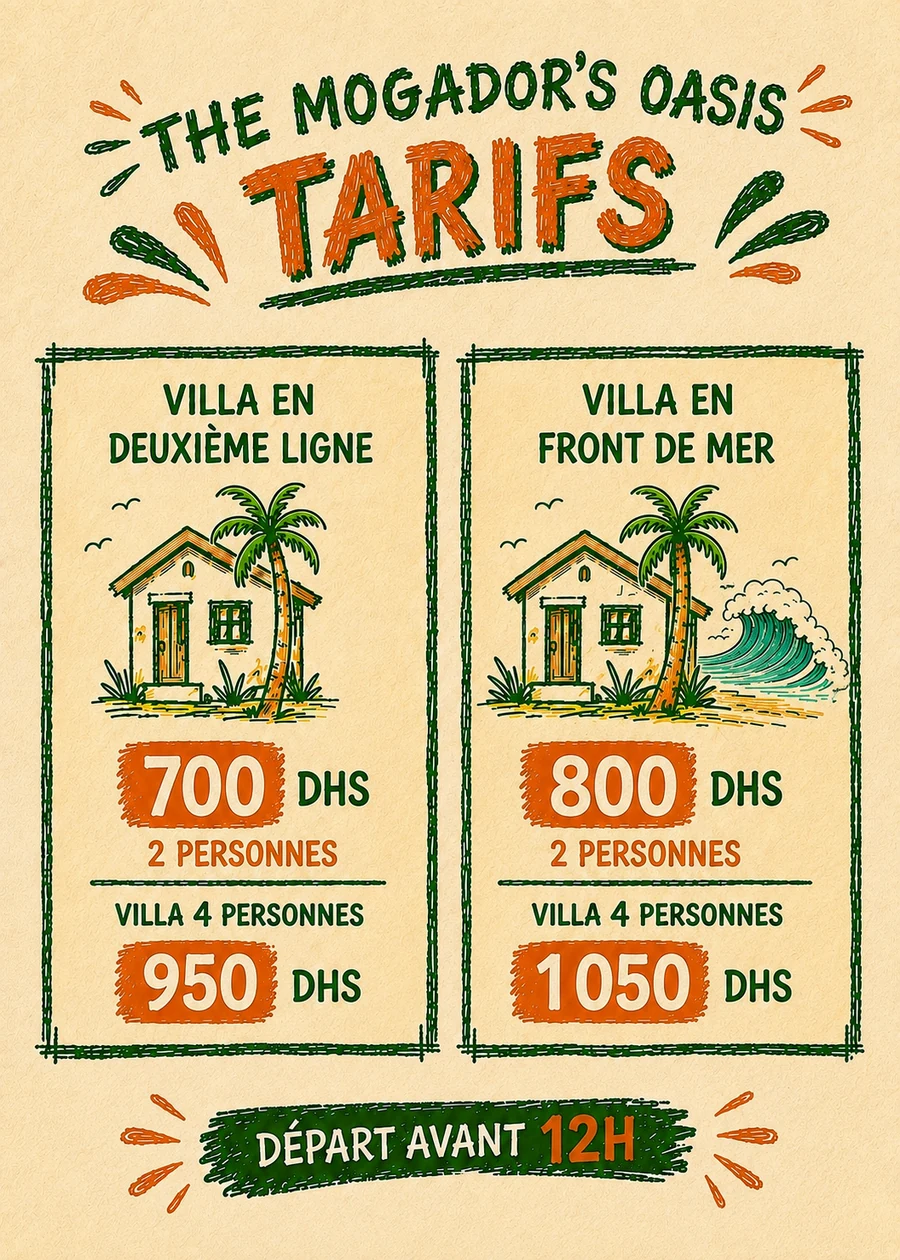 Tarifs villas The Mogador's Oasis